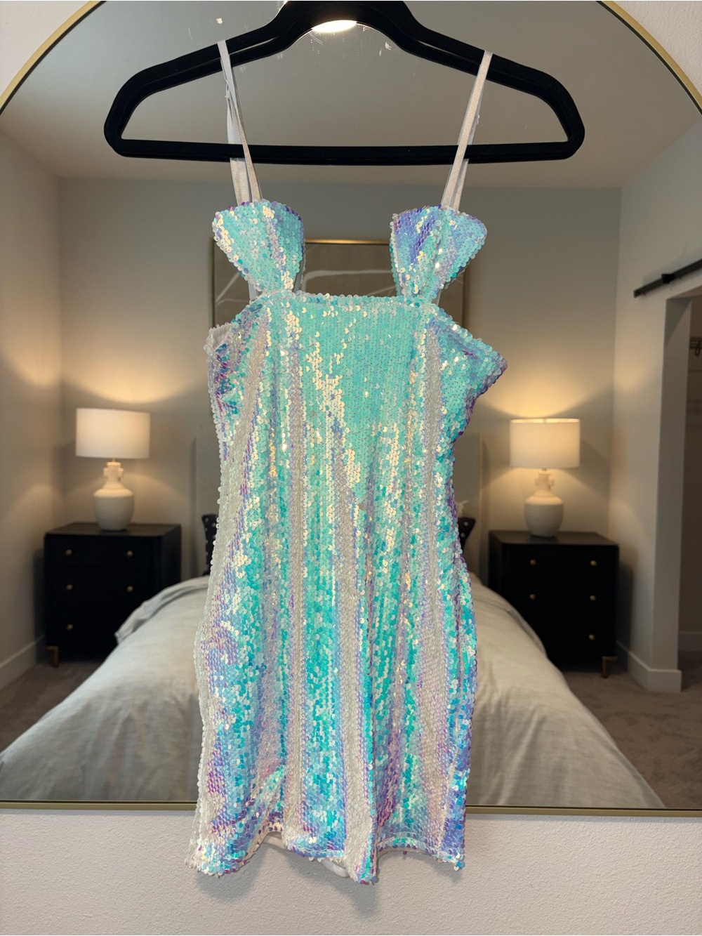 Banjul Iridescent Aqua Sequin Mini Dress